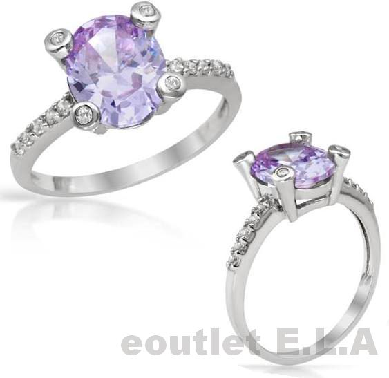 4.8CT PURPLE CZ SOLITAIRE SILVER RING-sz9.5